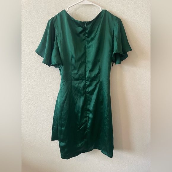 Selfie Leslie Ireland silky angel sleeve wrap mini dress in jade - Picture 6 of 6